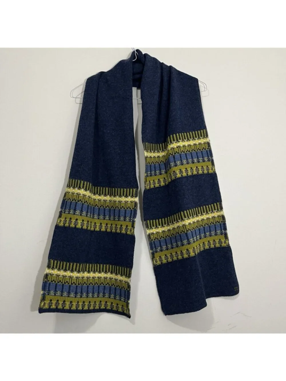 White Stuff Thick Warm Soft 80% Wool Blend Fairisle Scarf Blue 74